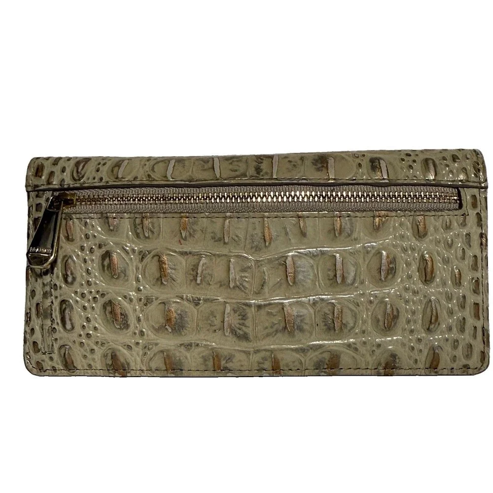 Brahmin Ady MELBOURNE Slim Leather Wallet Metallic Ivory/ Silver Sheen Old Money